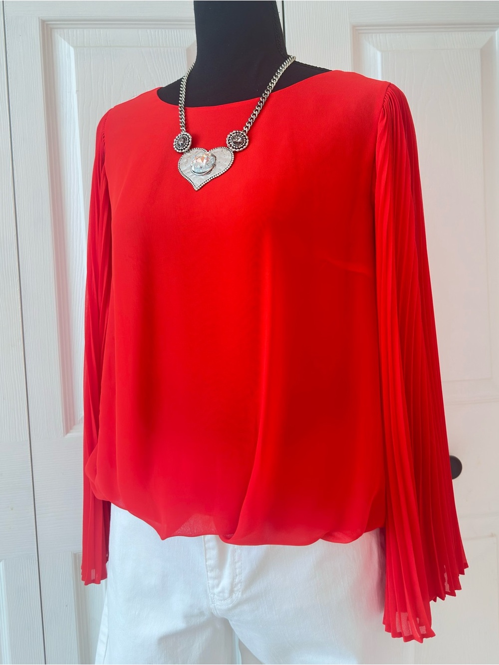 VINCE CAMUTO ~ Red Pleated-Sleeve Women's Blouse - Elegant Casual Top
